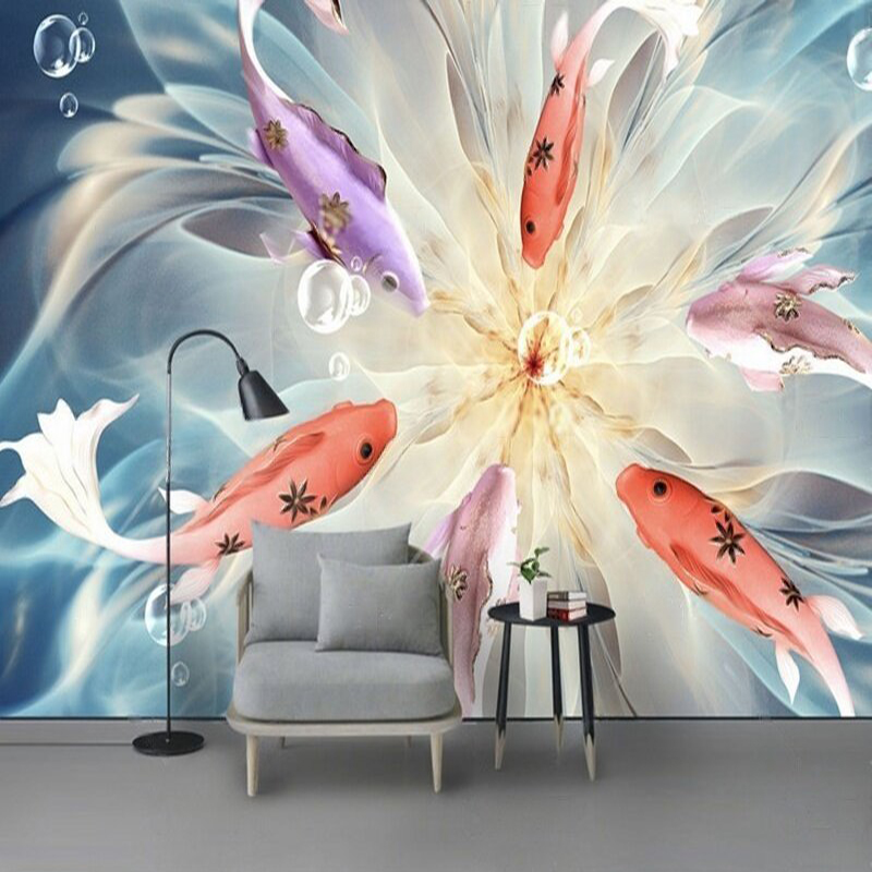 Commercial Wallpaper Printing - 현대적이고 우아한 엠보싱된 공작새 물고기 TV